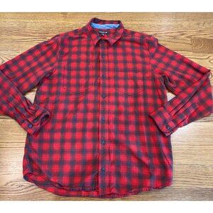 Toad & Co Shirt Button Up Mens Size Large Red Black Plaid Flannel